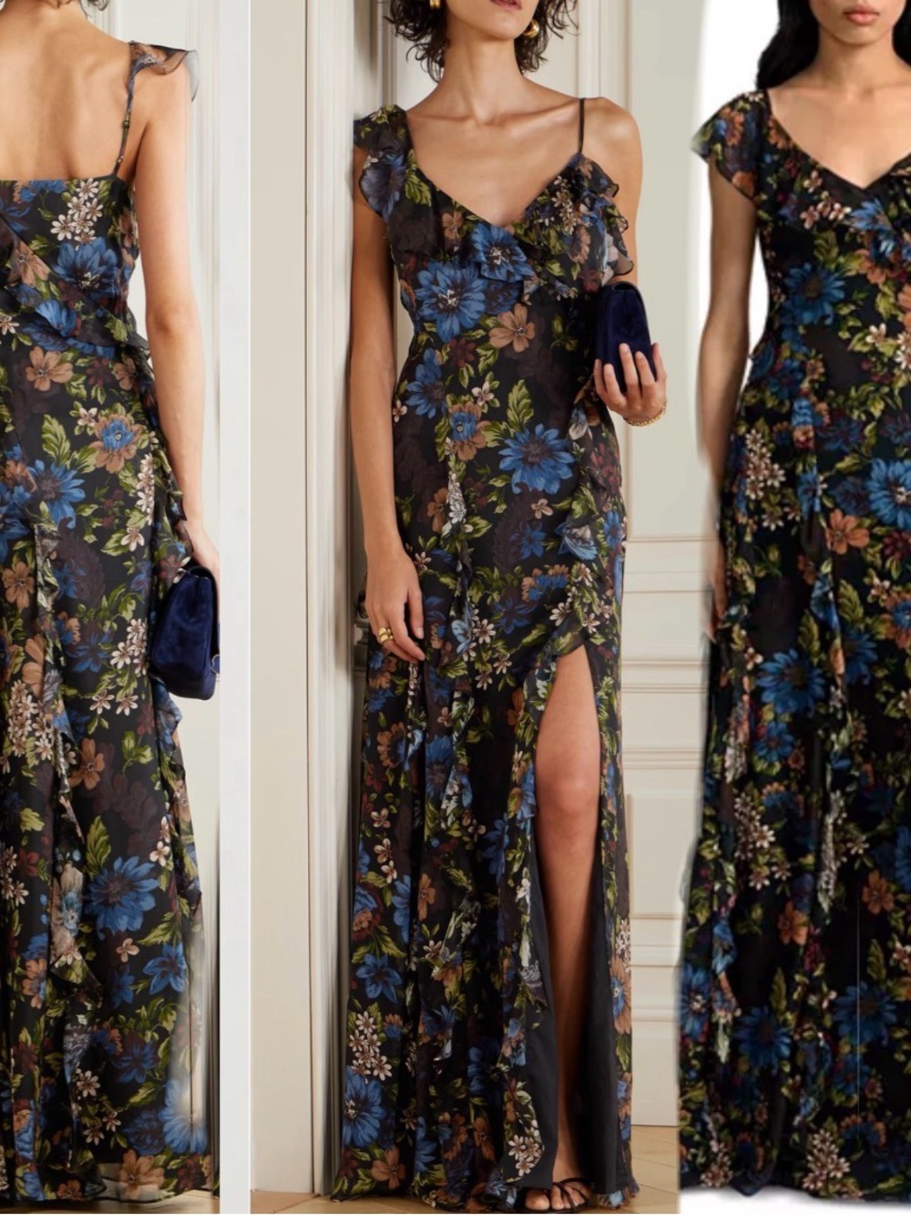 Veronica Beard Madeline Silk Maxi Dress Floral Ruffle V-Neck size 6.